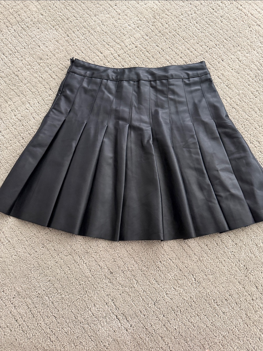 Love Tree Black Faux Leather Pleated Skater Skirt